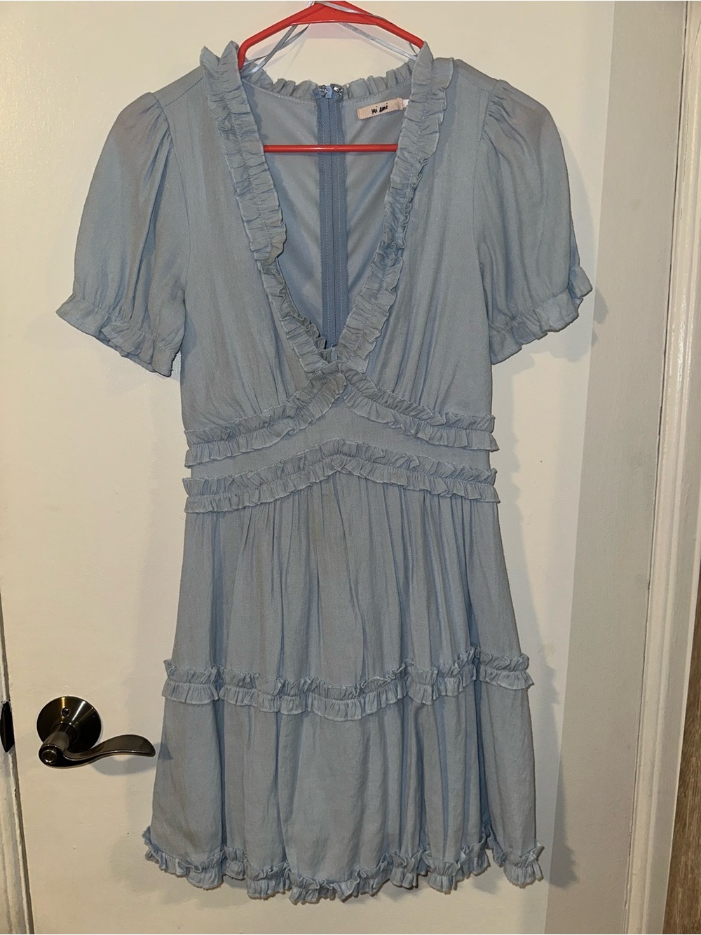 Powder Blue Ruffle V-Neck Mini Dress